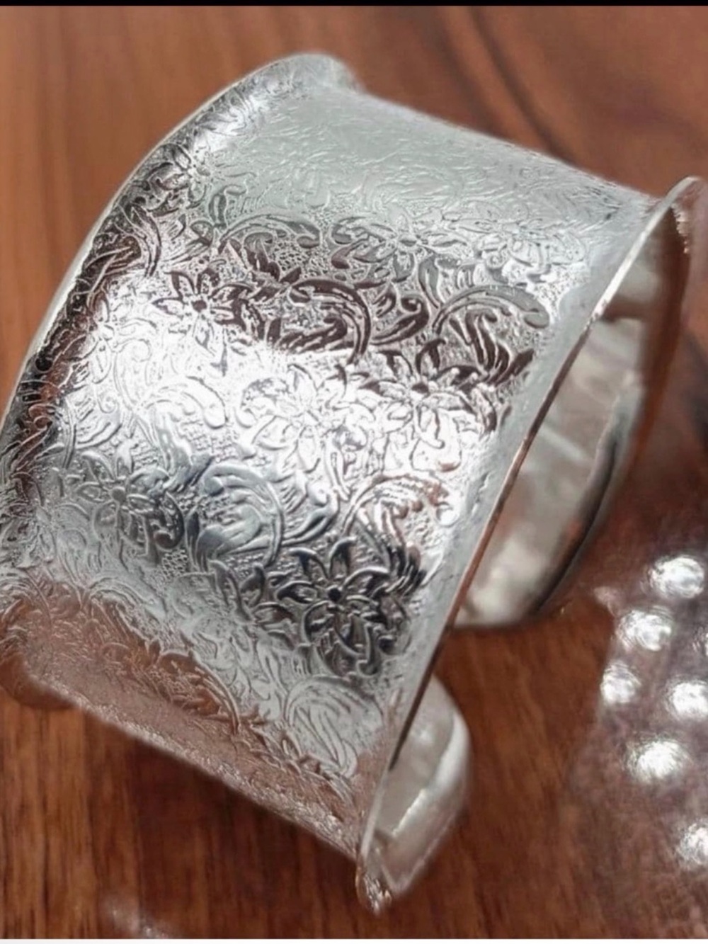Engraved 925 sterling Silver Floral Cuff Bracelet - Women's Accessory